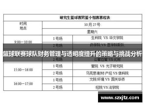 篮球联赛球队财务管理与透明度提升的策略与挑战分析